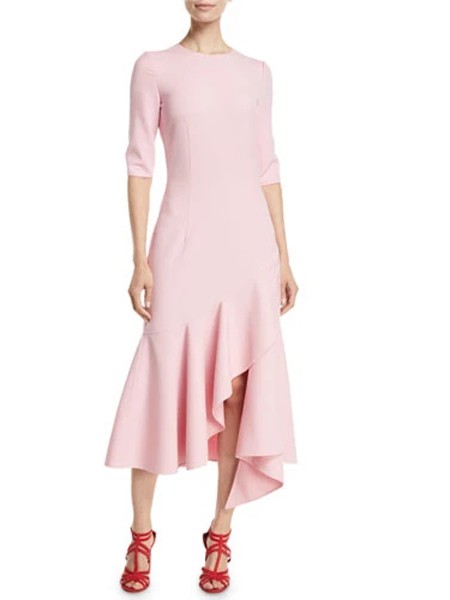 TOMLOU女装2023春夏季粉色连衣裙