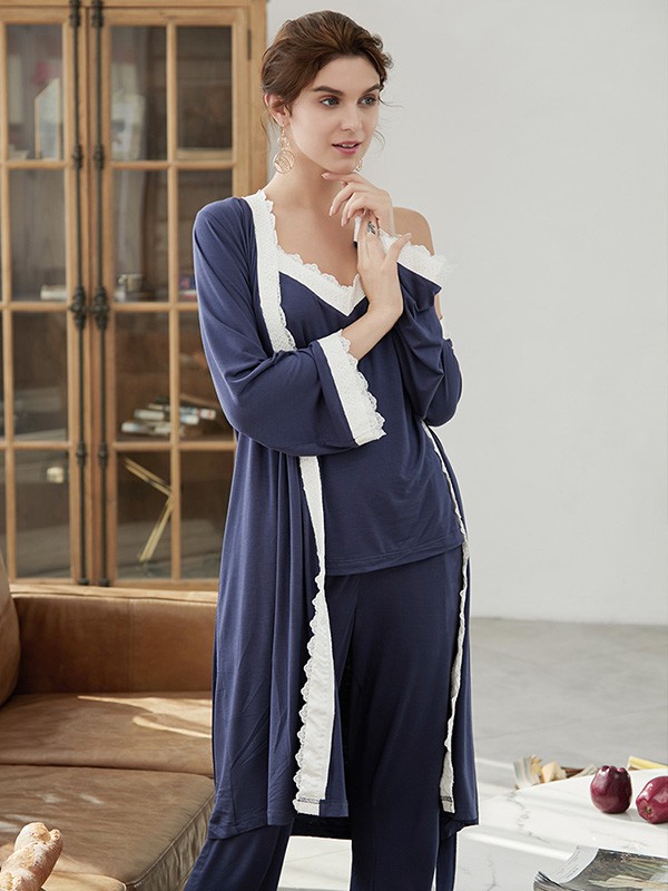 玛伦萨休闲装2022秋冬季藏蓝色家居服