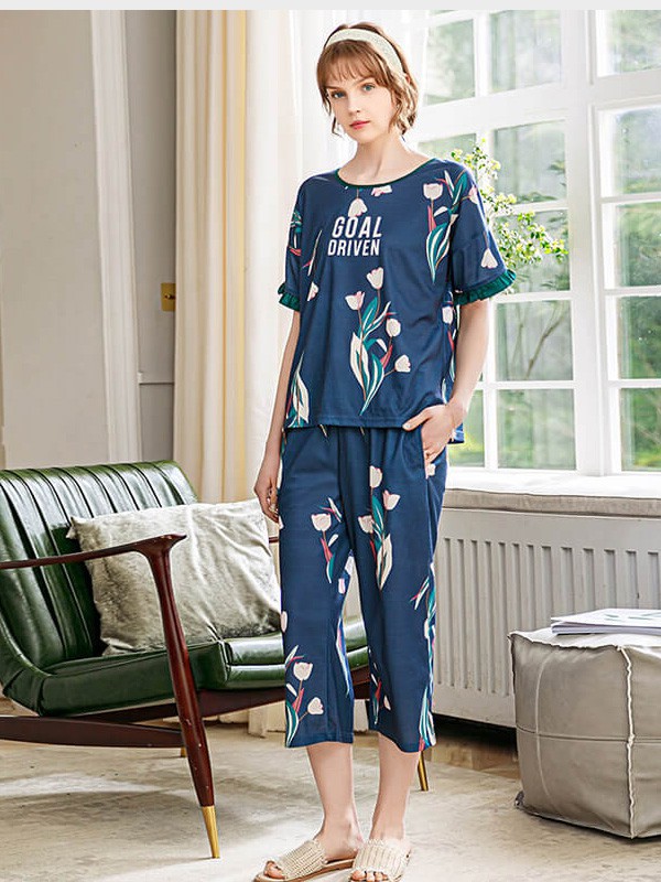 玛伦萨休闲装2022秋冬季藏蓝色家居服