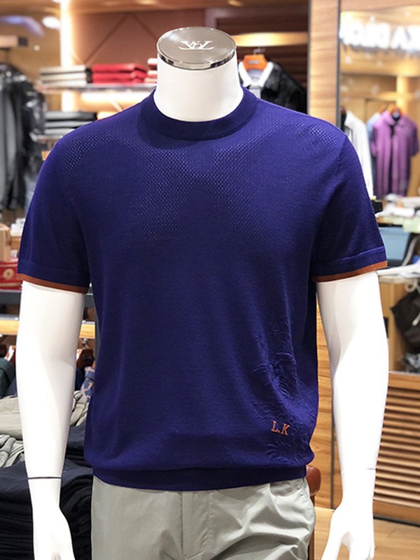 路卡迪龙男装2022秋冬季藏蓝色T恤