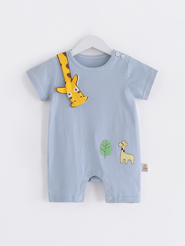 齐齐熊童装2023春夏季蓝色连体衣