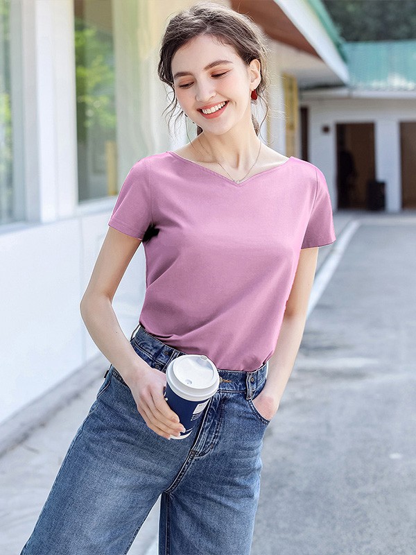 艾蓓怡女装2023春夏季粉色T恤