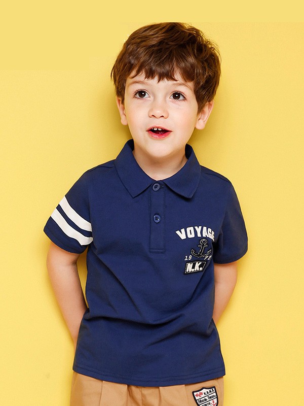 吉哩熊童装2023春夏季藏蓝色polo衫