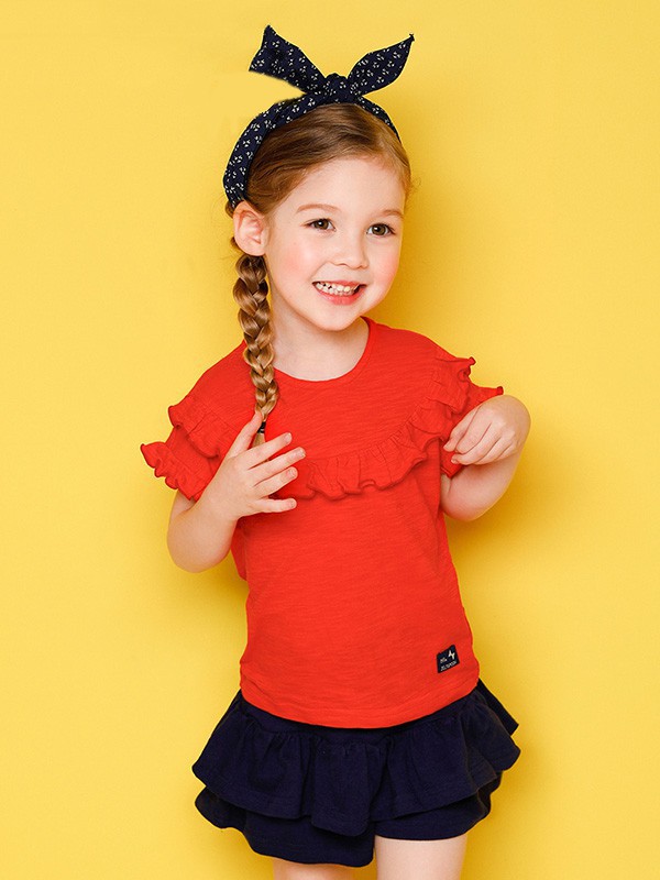 吉哩熊童装2023春夏季橙色T恤