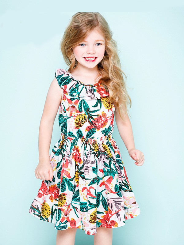 吉哩熊童装2023春夏季白色连衣裙