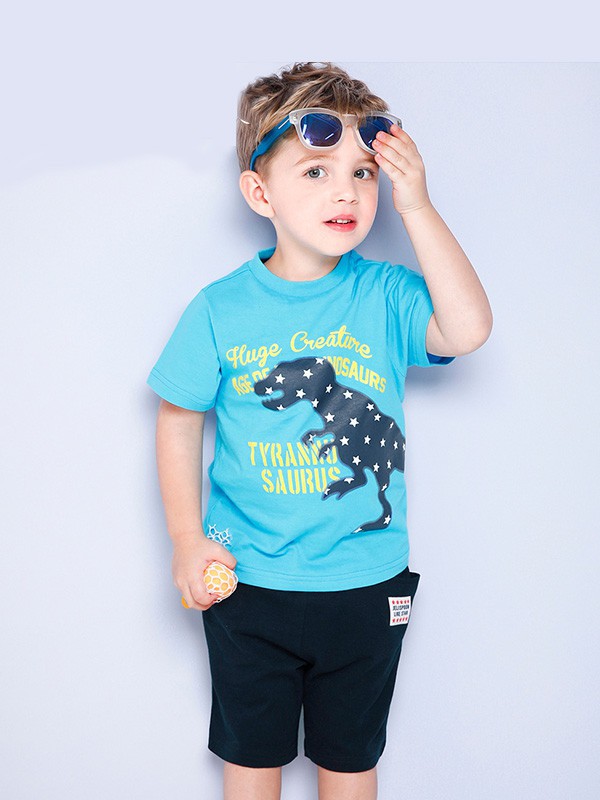 吉哩熊童装2023春夏季蓝色T恤