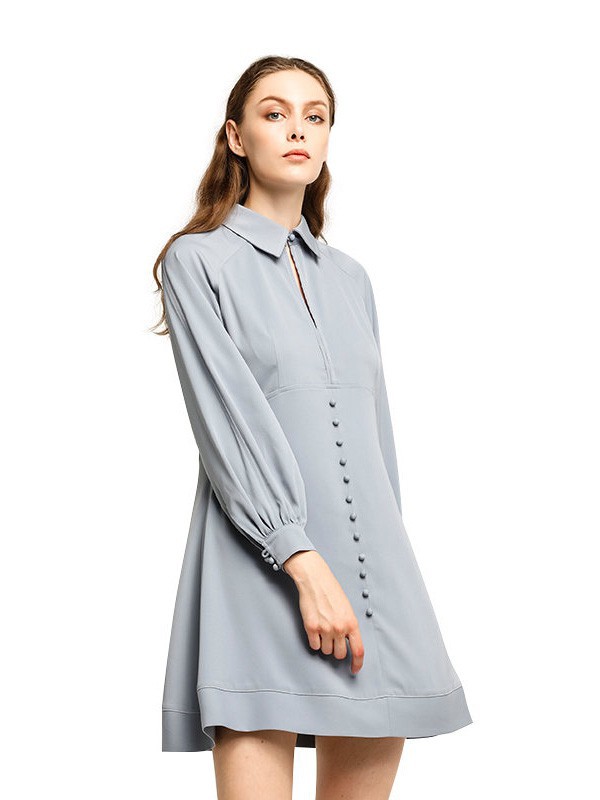PERIGOT休闲装2023春夏季灰色衬衫裙