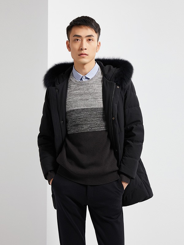 海一家男装2022秋冬季黑色派克服