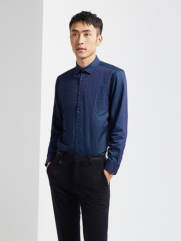 海一家男装2022秋冬季藏蓝色衬衫