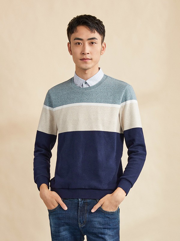 海一家男装2022秋冬季拼色针织衫