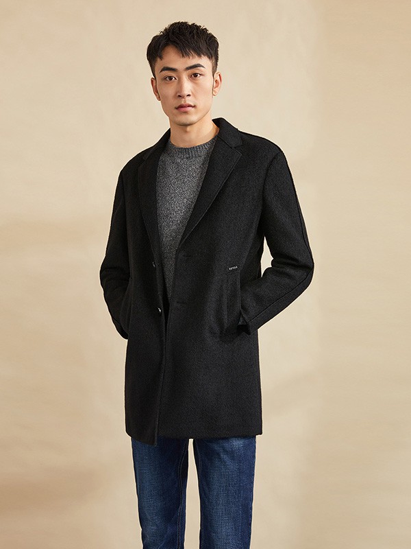 海一家男装2022秋冬季黑色大衣