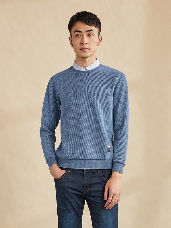 海一家男装2022秋冬季蓝色针织衫