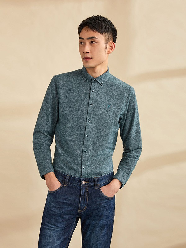 海一家男装2022秋冬季绿色衬衫