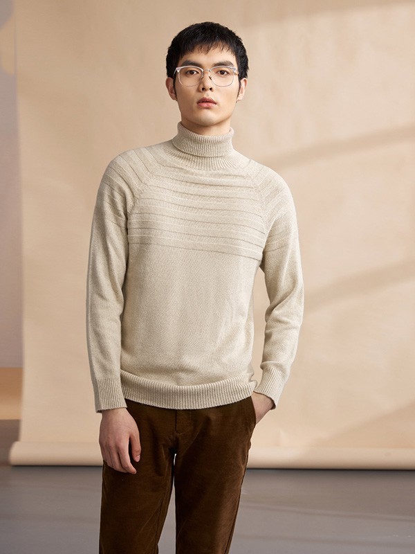 海一家男装2022秋冬季米色针织衫