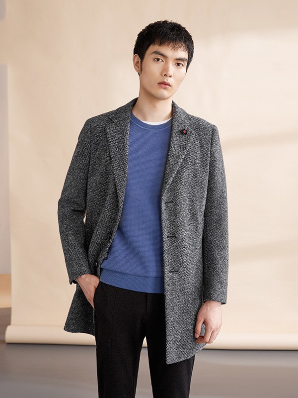 海一家男装2022秋冬季蓝色针织衫