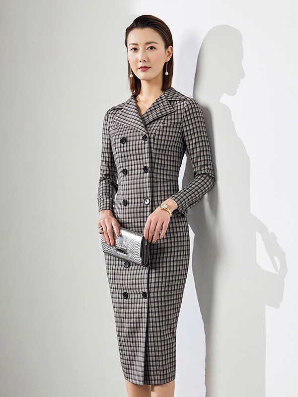 颈袖添香女装2022秋冬季灰色连衣裙