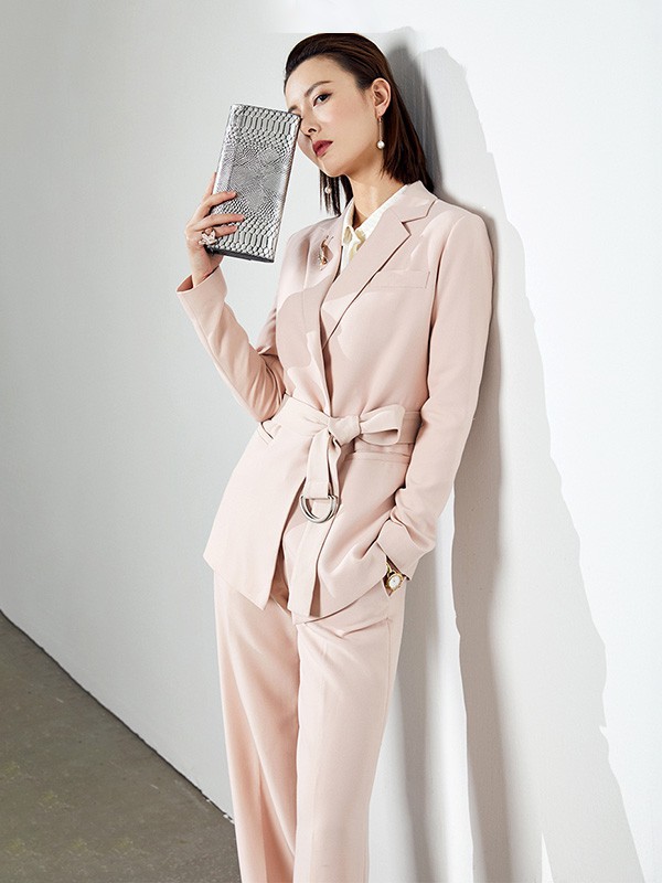 颈袖添香女装2022秋冬季粉色长裤