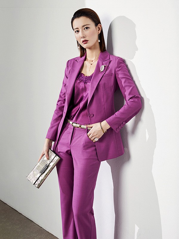 颈袖添香女装2022秋冬季粉色西装