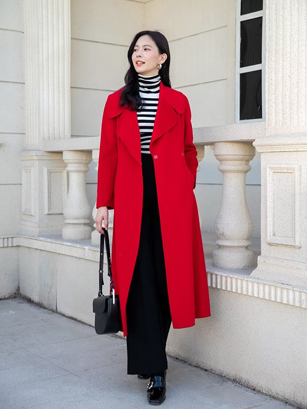 卡蔓女装2022秋冬季红色大衣