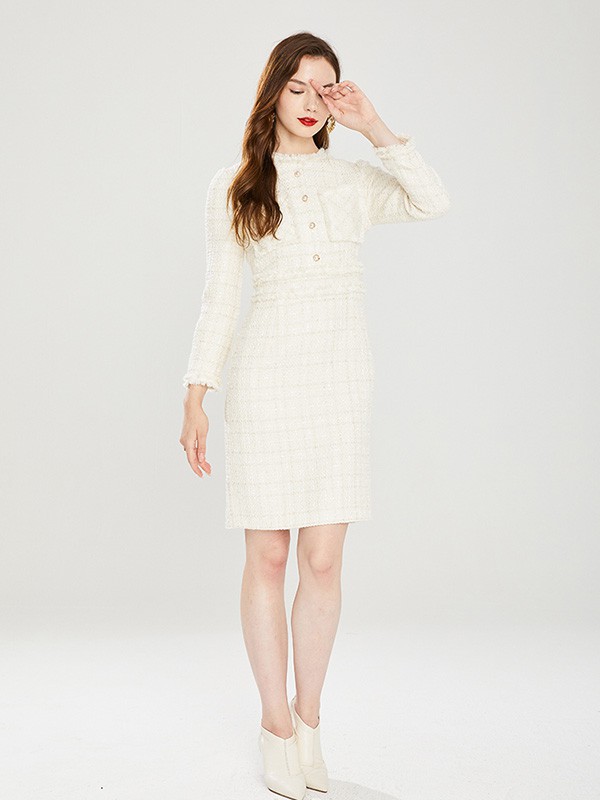 Gerolamo女装2022秋冬季白色连衣裙