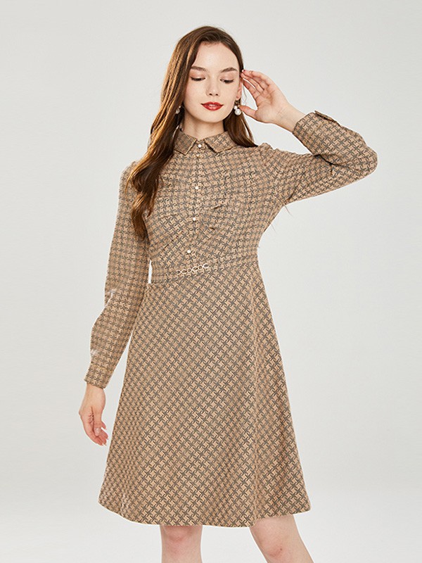 Gerolamo女装2022秋冬季卡其色衬衫裙