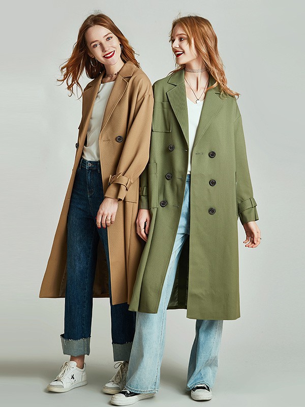 HAVVA女装2022秋冬季墨绿色风衣