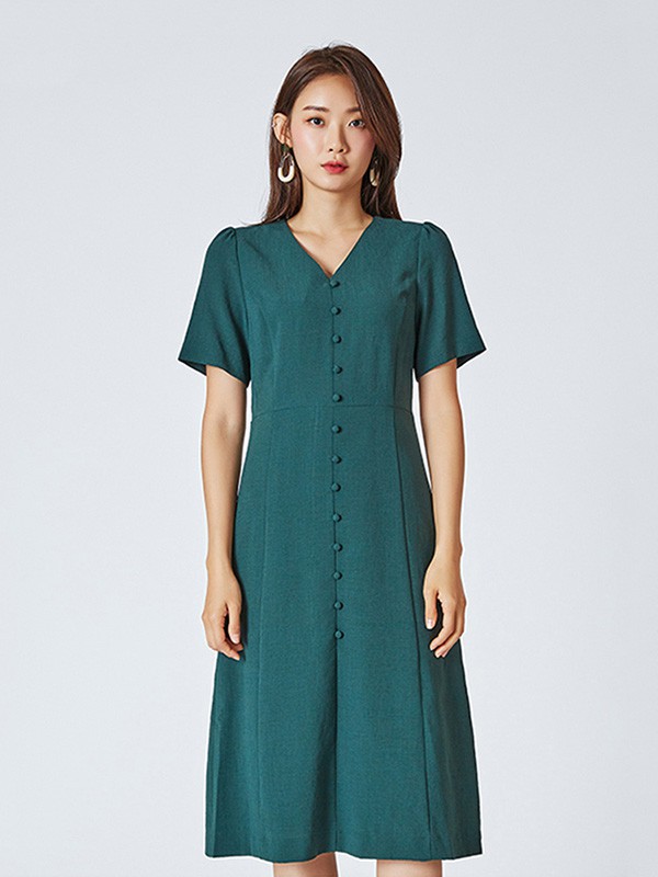 MIXXO休闲装2023春夏季墨绿色连衣裙