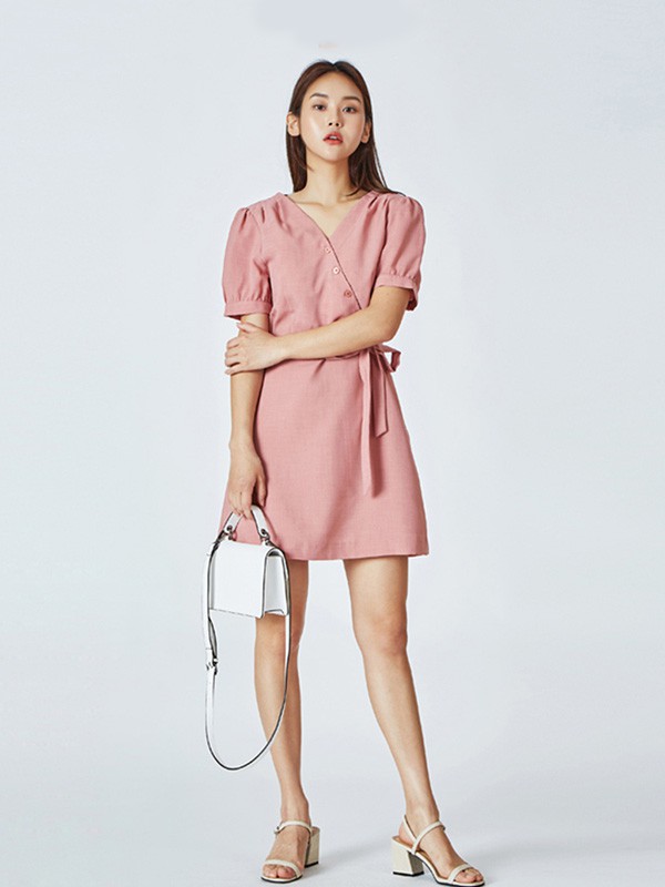 MIXXO休闲装2023春夏季粉色连衣裙