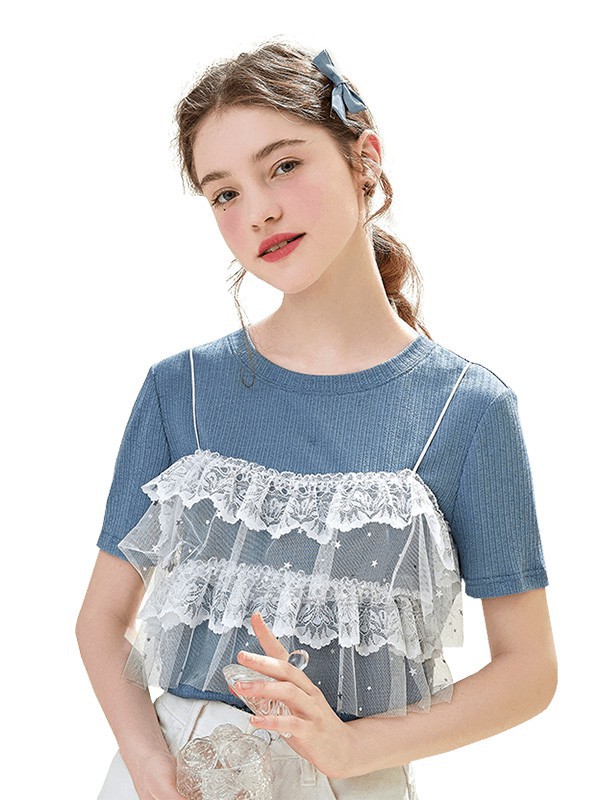 Rosel女装2023春夏季蓝色T恤