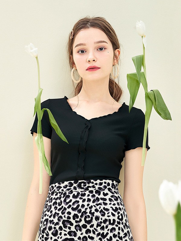 Rosel女装2023春夏季黑色针织衫