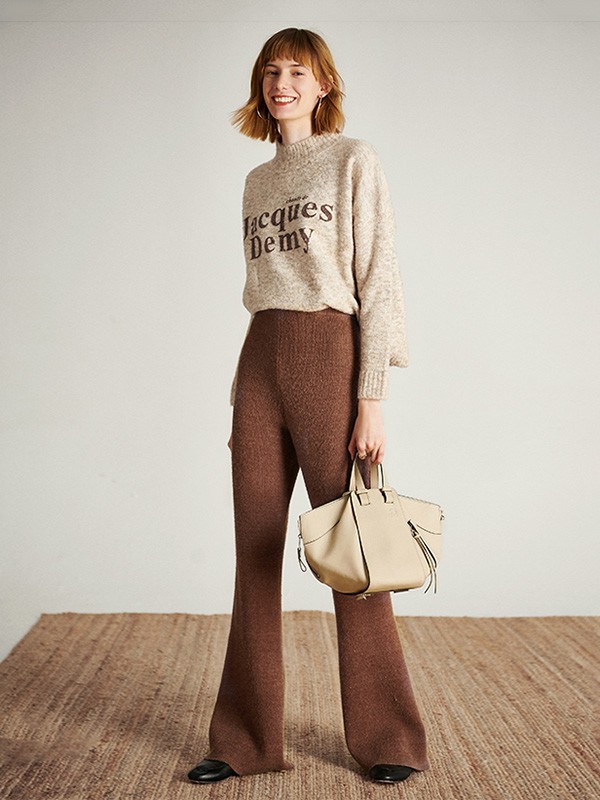 UGOCCAM女装2022秋冬季咖啡色阔腿裤