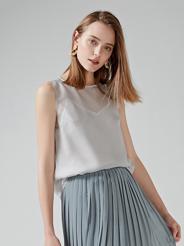 慕曼女装2023春夏季灰色百褶裙