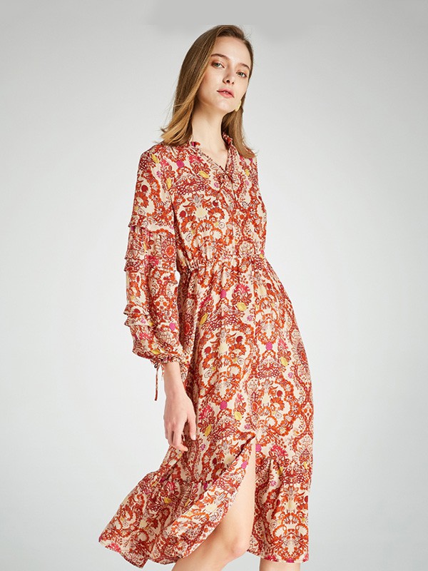 慕曼2023春夏季橙色连衣裙