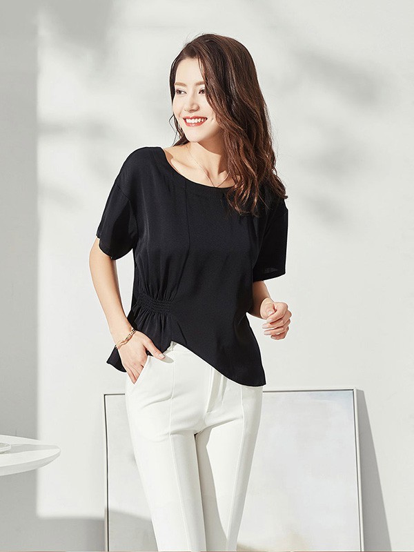 维多拉斯女装2023春夏季黑色T恤