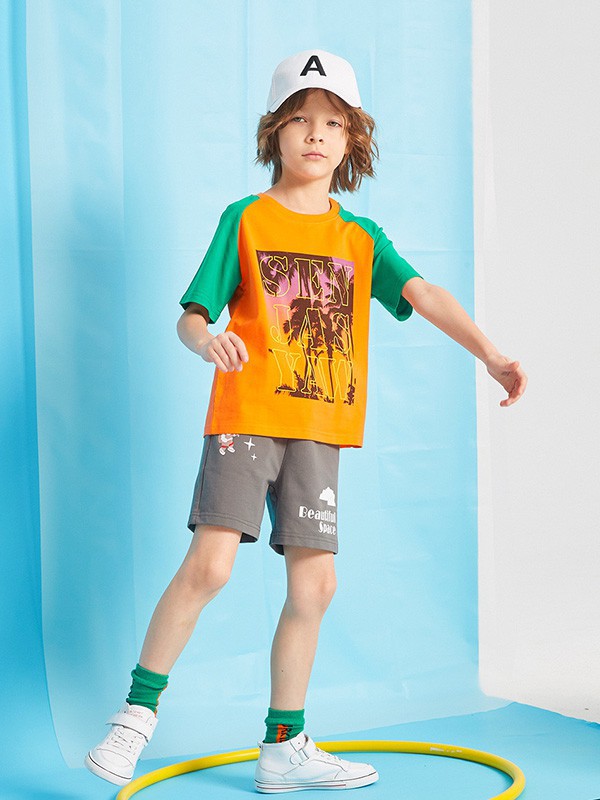 皮皮牛2023春夏季橙色T恤