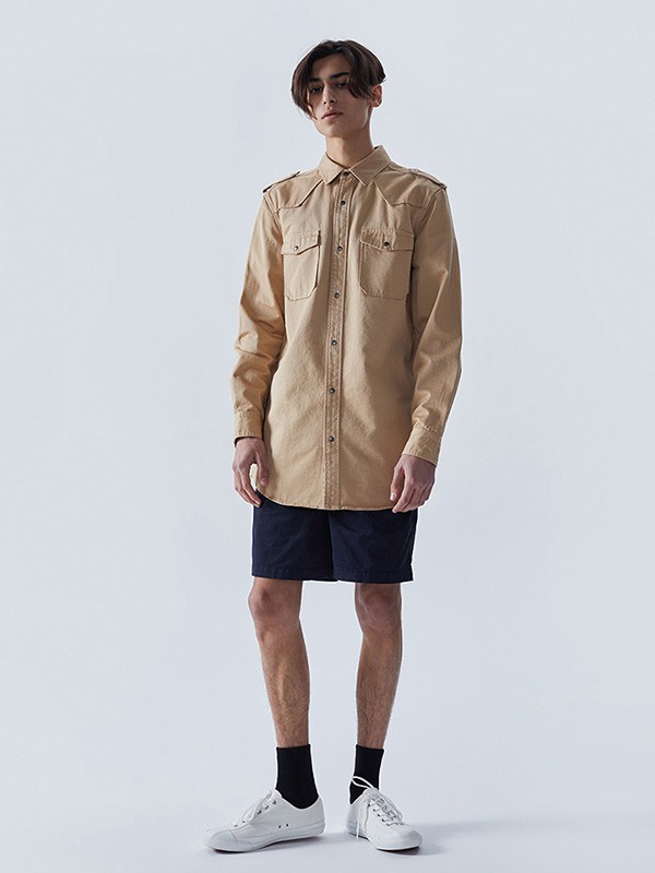 萨缇尼男装2022秋冬季卡其色衬衫