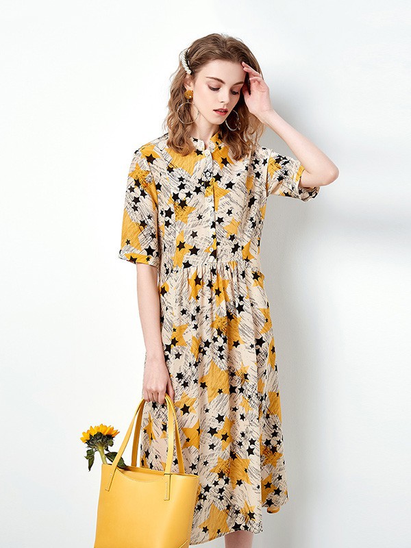 织度2023春夏季黄色连衣裙
