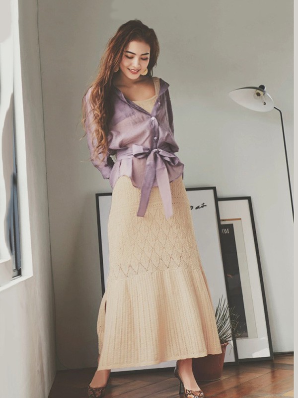 ROYALPARTY女装2023春夏季米色长裙