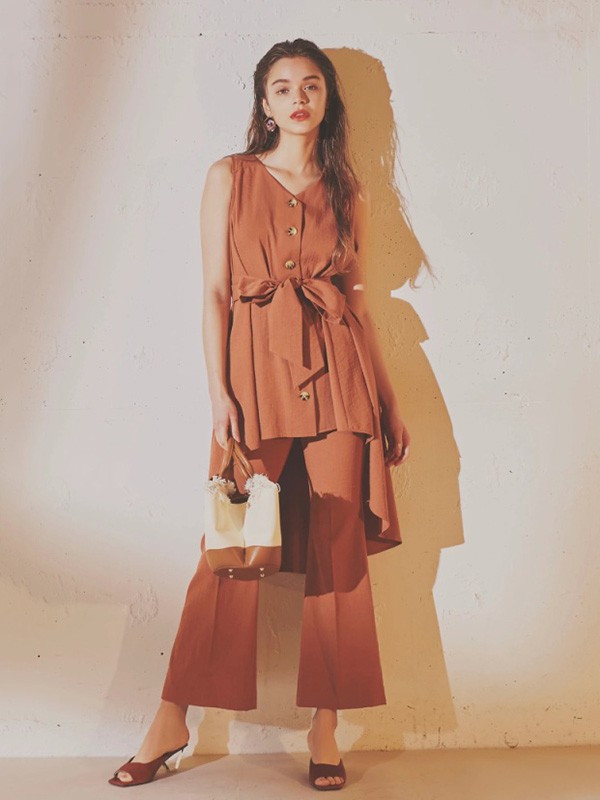 ROYALPARTY女装2023春夏季橙色阔腿裤