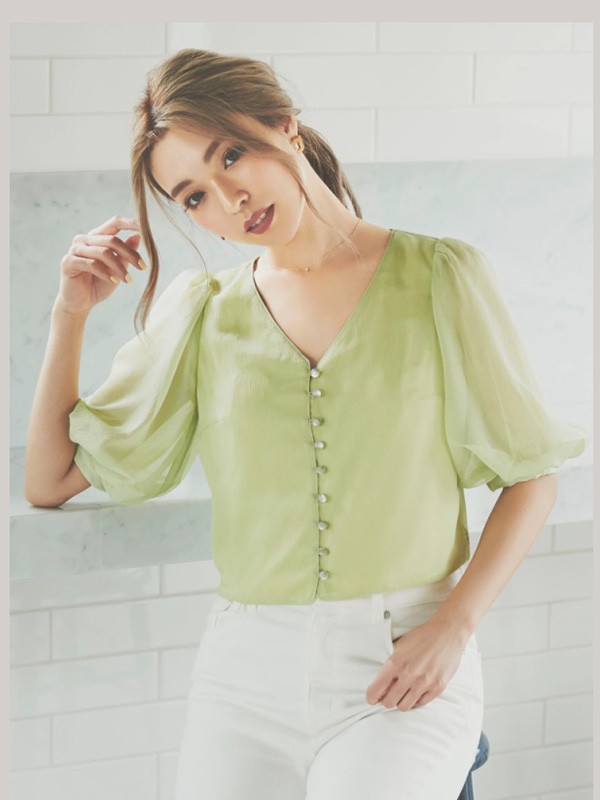 ROYALPARTY女装2023春夏季绿色衬衫