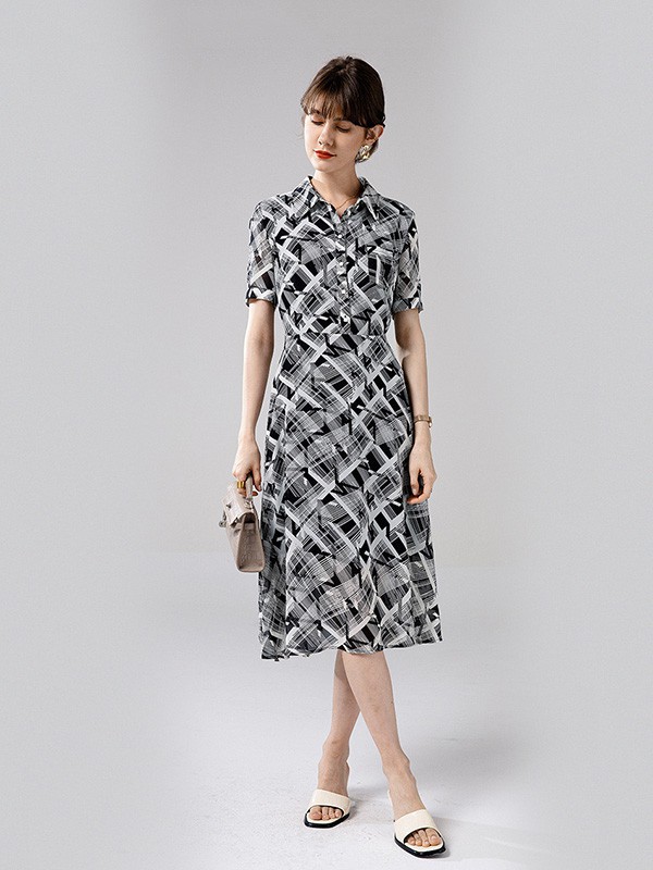 紫澜门女装2023春夏季灰色连衣裙