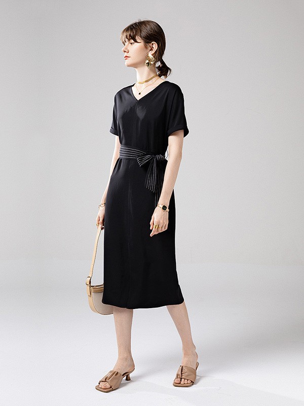 紫澜门2023春夏季黑色连衣裙