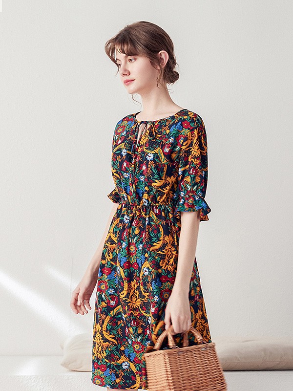 PIPO女装2023春夏季棕色连衣裙