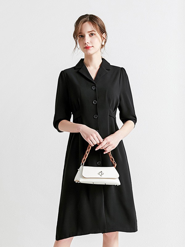 PIPO2023春夏季黑色衬衫裙