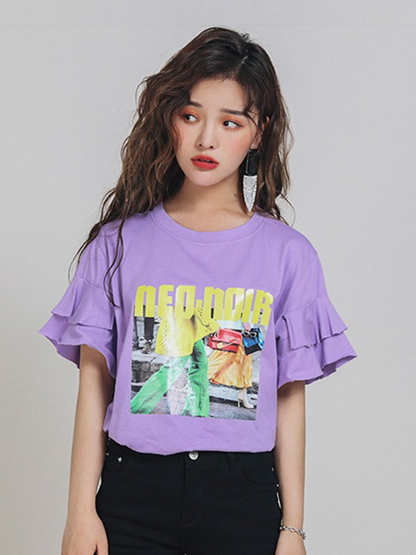 高言2023春夏季紫色T恤
