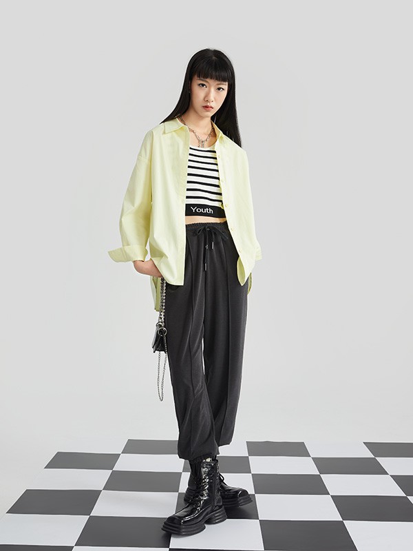 U女装2022春夏季黑色纯色工装裤