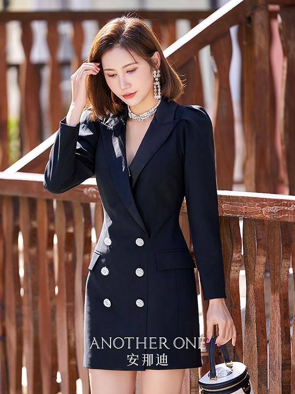 ANOTHERONE2022春夏季黑色收腰连衣裙