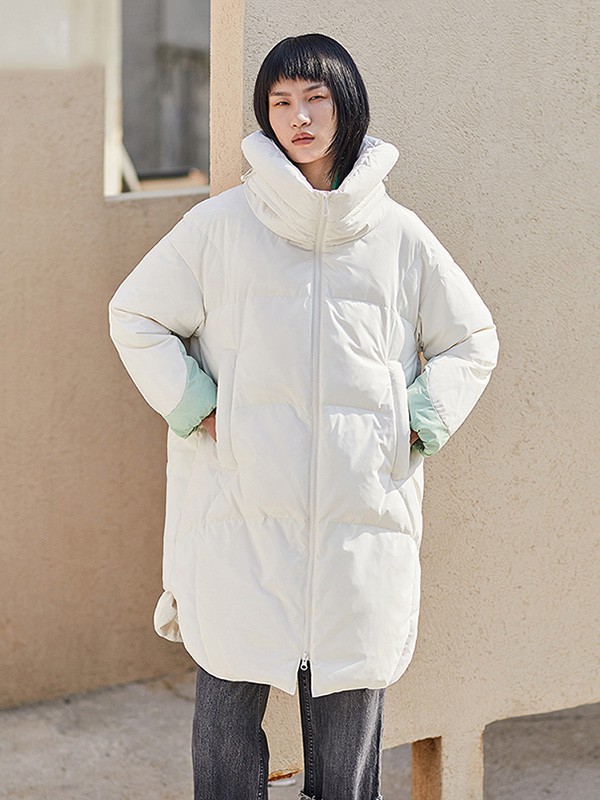 艾莱依2021秋冬季白色高领羽绒服