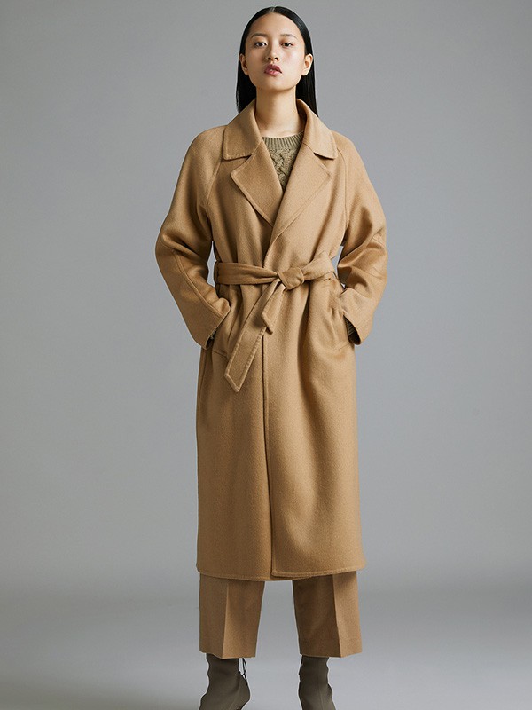 鄂尔多斯女装2021秋冬季驼色纯色大衣