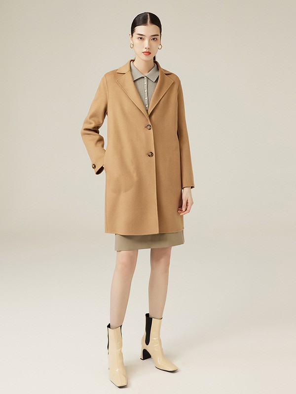 鄂尔多斯女装2021秋冬季驼色纯色大衣
